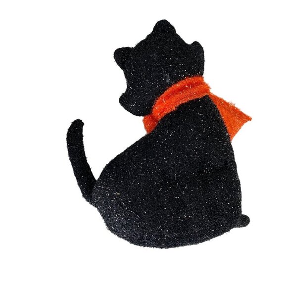 Halloween Cat Plush Set of 3 Sparkly Orange Black Cats Green Eyes Spooky Decor - Picture 7 of 7